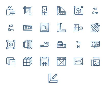 25 Regular Line Icons for Dimensions in crisp 128x128 Display Perfect resolution vector