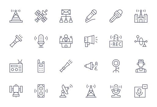 24 Editable 128x128 Icons for Broadcast in elegant Thin Line design vector