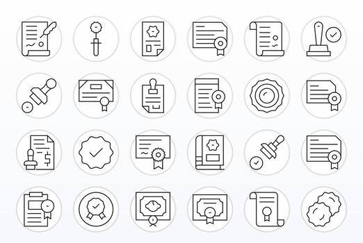 24 Thin Line Icons from Stamp in 256x256 Grid Fitted Quality vector