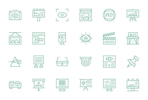 24 Icons for Visual optimized in Editable 256x256 Thin Line resolution vector