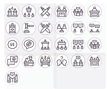 25 Regular Line Icons designed for Debate in 128x128 PIXEL Perfect format vector