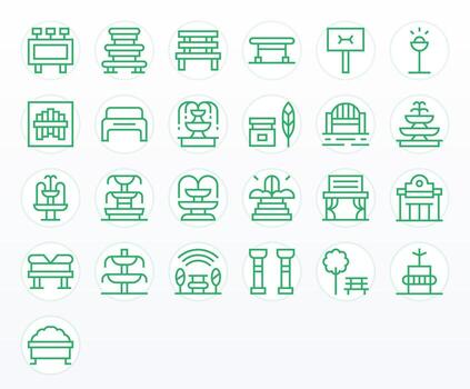 Public Space Premium Bundle with 25 256x256 Pixel Optimized Regular Line Icons vector