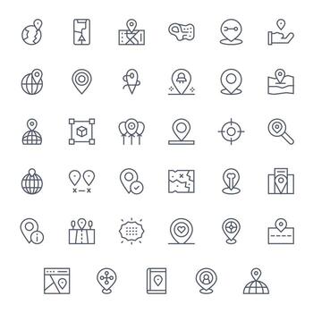 35 128x128 Regular Line Icons for Coordinates with Display Perfect precision vector