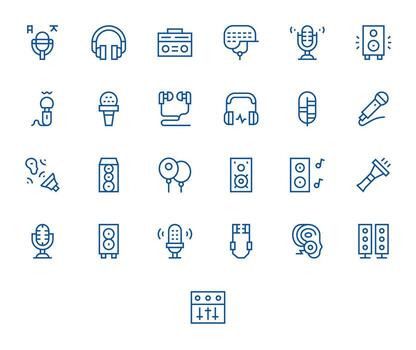 Audio Equipment Ultimate Package with 25 256x256 Regular Line Pixel Aligned Icons vector