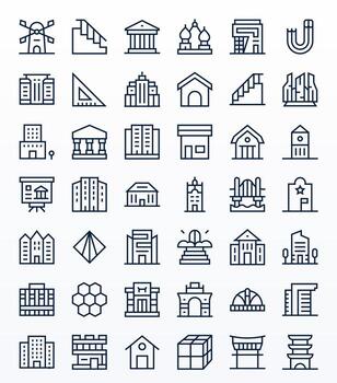 Architecture Graphics Pack including 42 Regular Line 128x128 Grid Fitted Icons vector