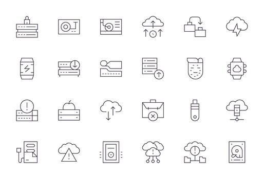 24 Icons inspired by Backup in Pixel Aligned High Resolution Thin Line quality vector