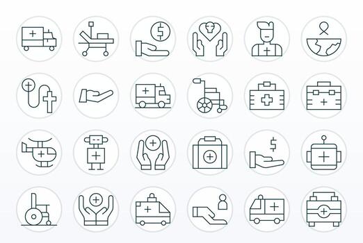 24 Icons for Aid optimized in Pixel Aligned High Resolution Thin Line resolution vector