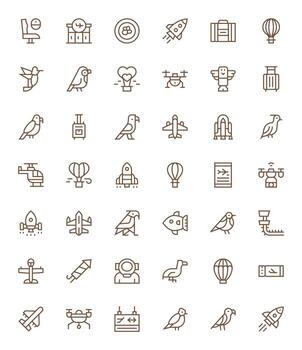42 Regular Line Pixel Optimized Icons crafted for Flight 64x64 applications vector
