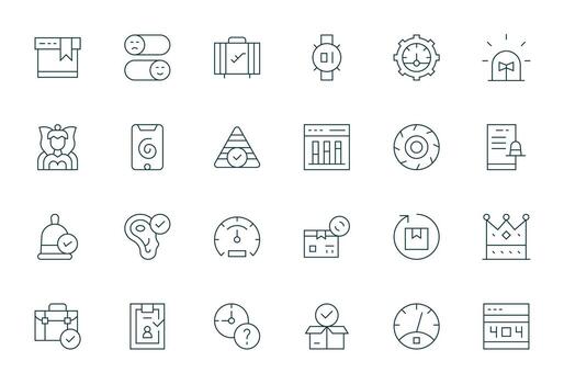 24 High Resolution Thin Line Icons for Status with Editable precision vector