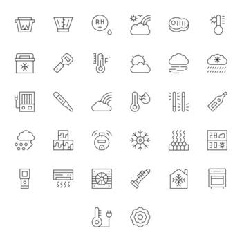 32 High Resolution Thin Line Grid Fitted Icons for Temperature Projects vector