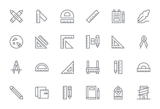 24 Icons for Drafting featuring 256x256 Pixel Optimized Thin Line Graphics vector