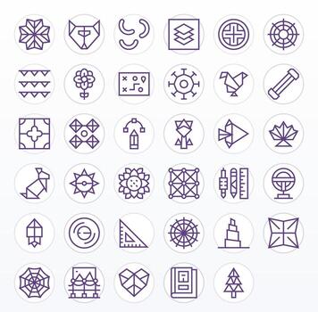 35 PIXEL Perfect Icons themed around Geometric in High Resolution Regular Line format vector