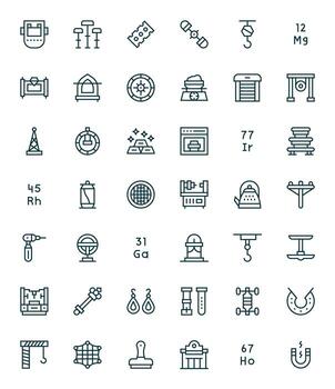 Metal Icon Library with 42 Regular Line High Resolution Pixel Optimized Designs vector