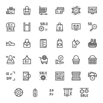 Shopping 256x256 Icon Pack with 35 Regular Line Pixel Optimized Elements vector