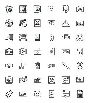 Regular Line Style Memory Icons with 42 Retina Ready Grid Fitted Designs vector