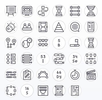 35 High Resolution Pixel Optimized Icons for Sequence in Regular Line Theme vector