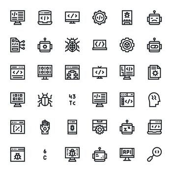 36 Grid Fitted Bold Line Icons designed for Programming Interface vector
