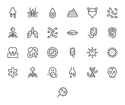 25 Pixel Optimized Retina Ready Icons for Infection in elegant Regular Line design vector