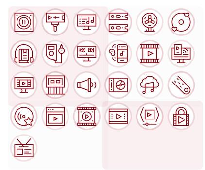 25 256x256 Grid Fitted Icons for Media Player in Regular Line Theme vector