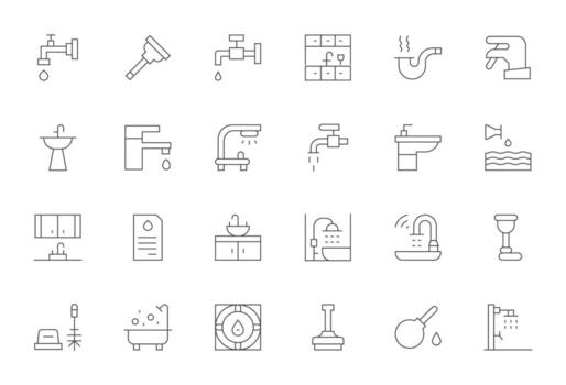 Faucet Scalable Set featuring 24 Editable Thin Line Retina Ready Icons vector
