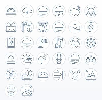 clima completar paquete con 32 alto resolución Delgado línea monitor Perfecto íconos vector