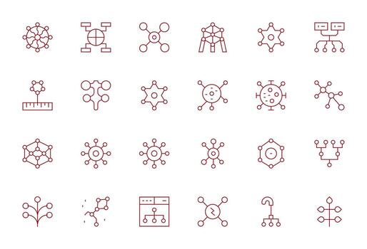 Nodes Icon Collection featuring 24 Display Perfect 128x128 Thin Line Designs vector