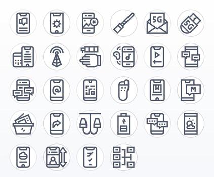 28 píxel Perfecto íconos temática alrededor teléfono inteligente en alto resolución negrita línea formato vector