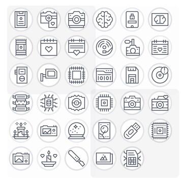 Memory Exclusive Set featuring 35 Regular Line PIXEL Perfect High Resolution Icons vector