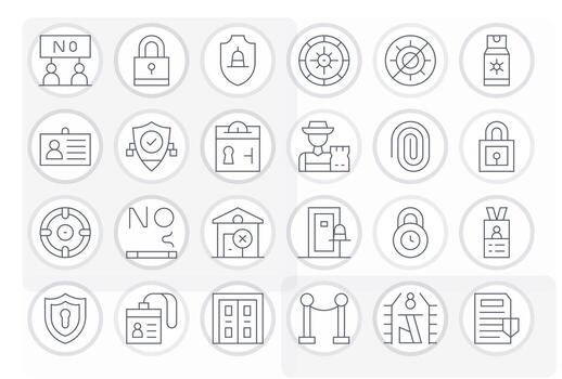 24 High Resolution Thin Line Icons for Access Control with PIXEL Perfect precision vector
