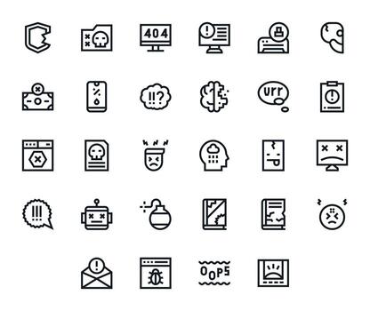 28 128x128 Icons for System Error in Pixel Optimized Bold Line Format vector