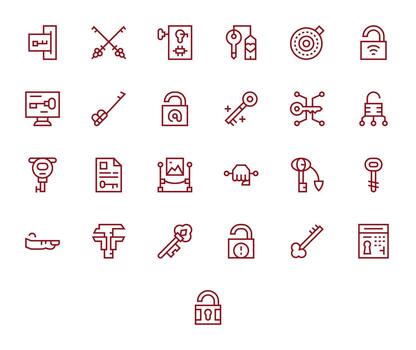 Unlock Icon Set with 25 Regular Line 256x256 Display Perfect Graphics vector