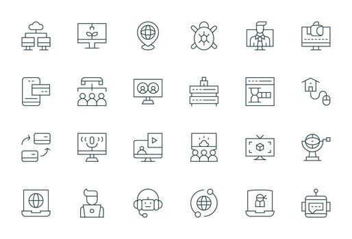 24 Thin Line Icons designed for Virtual in 64x64 PIXEL Perfect format vector