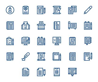 Notepad Design Icons featuring 28 Display Perfect Bold Line Style vector