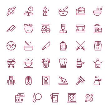 Preparation Icon Toolkit featuring 35 Grid Fitted Retina Ready Regular Line elements vector