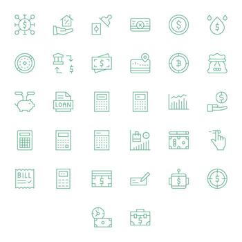 Finance Comprehensive Bundle with 32 Pixel Aligned Thin Line High Resolution Icons vector
