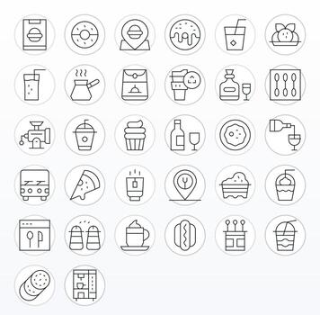 32 High Resolution Icons for Cafe in Editable Thin Line Format vector