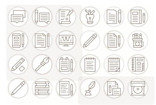 Writing Icon Library with 24 Thin Line 128x128 Editable Designs vector