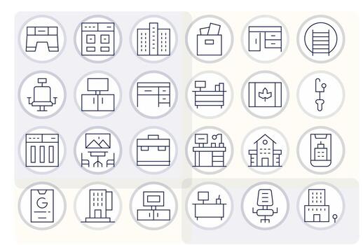 24 alto resolución Delgado línea íconos para espacio de trabajo con monitor Perfecto precisión vector