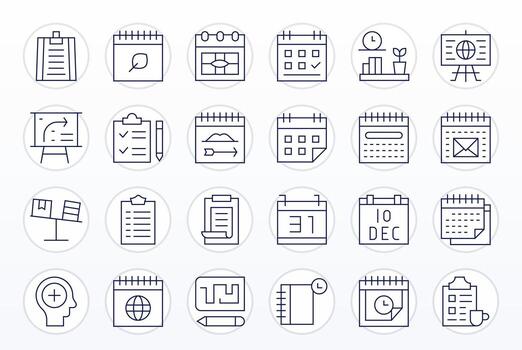 24 128x128 Delgado línea íconos optimizado para planificación detalle mejorado monitor vector