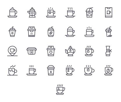 25 Regular Line Icons designed for Hot Beverage in 256x256 Pixel Aligned format vector