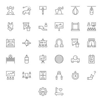 32 Thin Line Icons from Training in High Resolution Grid Fitted Quality vector
