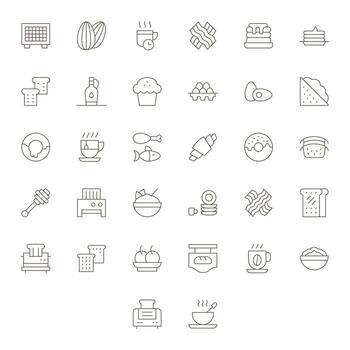 32 Thin Line Icons for Breakfast in crisp High Resolution Pixel Aligned resolution vector