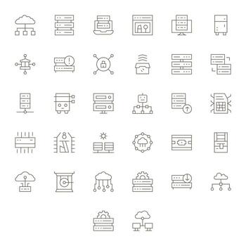 32 PIXEL Perfect Thin Line Icons from Data Center Collection vector
