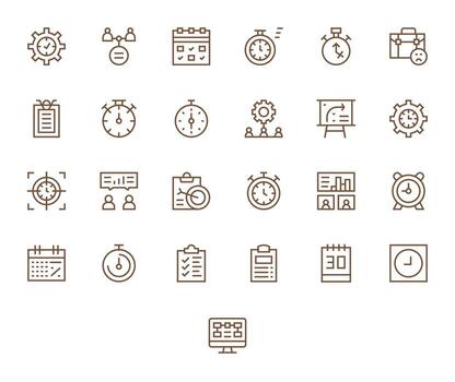 25 regular línea íconos para proyecto administración en crujiente alto resolución monitor Perfecto resolución vector