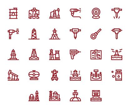Drilling Ultimate Package with 28 High Resolution Bold Line Pixel Aligned Icons vector