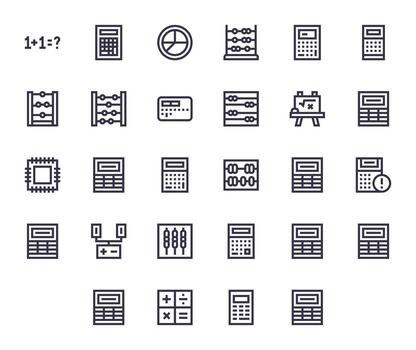 Arithmetic High Resolution Icon Pack with 28 Bold Line Grid Fitted Elements vector