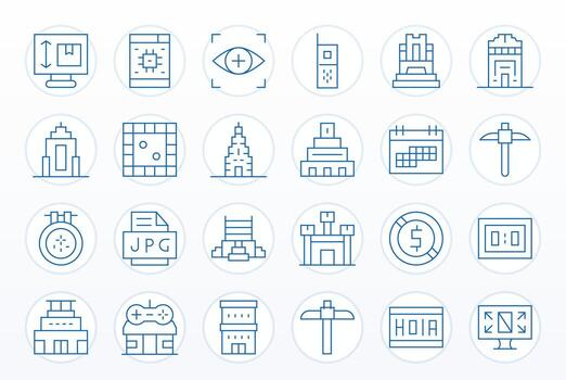 Pixel Professional Set with 24 Thin Line Pixel Optimized 128x128 Icons vector