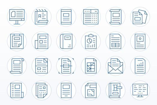 24 Thin Line Icons for Excel in crisp 64x64 Pixel Aligned resolution vector