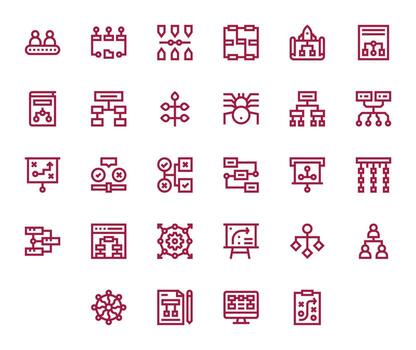 28 Retina Ready Icons for Flowchart in Display Perfect Bold Line Format vector