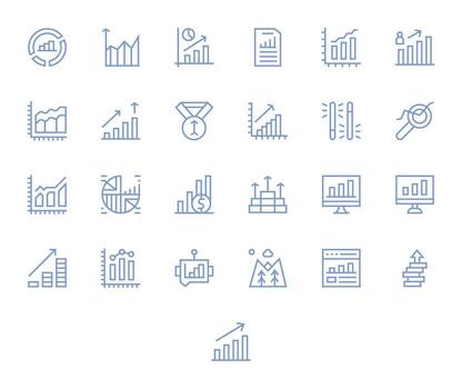 25 256x256 Icons for Increasing in Grid Fitted Regular Line Format vector